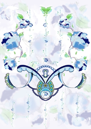Blue Florals And Ribbon