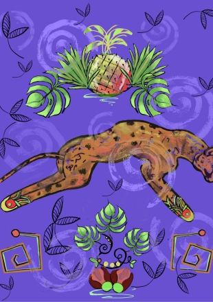 Cheetah, Monstera and Palm Leaves