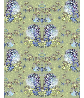 Hydrangeas And Hummers on Olive Background